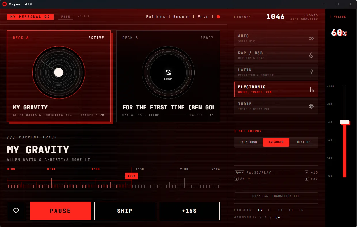 My Personal DJ - Auto-DJ-App für Windows mit lokaler Musikbibliothek und automatischen Crossfade-Übergängen