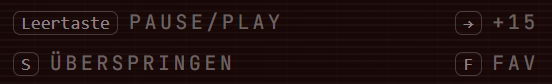 Die Tastenkürzel: Leertaste, S, Pfeil und F
