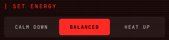 The Set energy switch with Calm down, Balanced and Heat up
