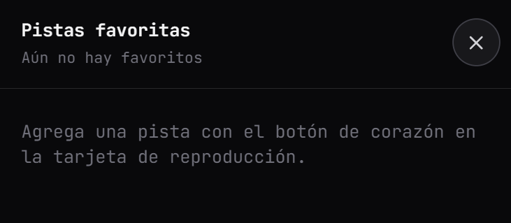 El panel de pistas favoritas, vacío hasta que guardas una pista con el corazón